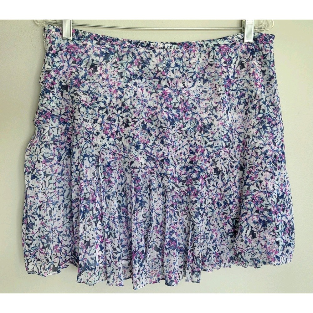 Women's Skirt Banana Republic Purple Blue Sheer Floral Ruffle Pleat Sz 10